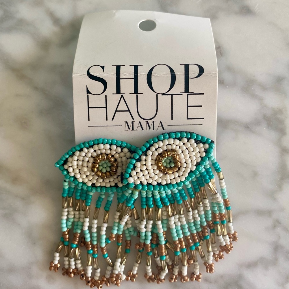 Evil Eye New Beaded Fringe Drop Boho Earrings Summer Bohemian NWT